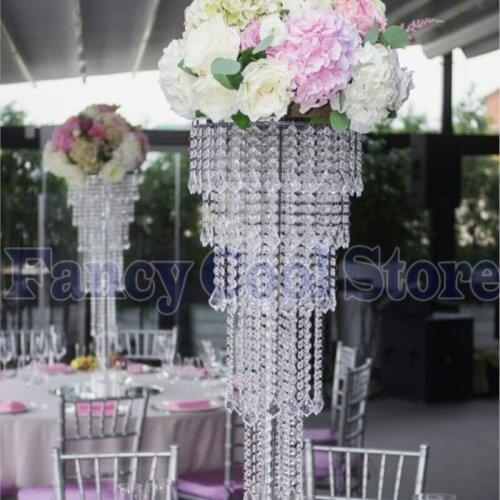 Crystal Table Centerpiece with bead strands Flower Stand 80cm(H) Wedding decoration