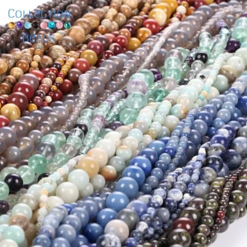 Natural Stone Blue Spot Chrysocolla Black Stripe Cracked Agates Bronzits Stone Round Beads For Jewelry Making DIY Bracelets