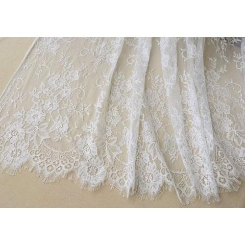3 yards Off White Chantilly Lace Fabric Wedding Lace Fabric With Scalloped Edge, Lace Supplies For Couture
