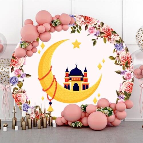 Laeacco Eid Mubarak Ramadan Kareem Photography Backdrops Watercolor Flowers Moon Mosque Lights Islam Believer Backgrounds