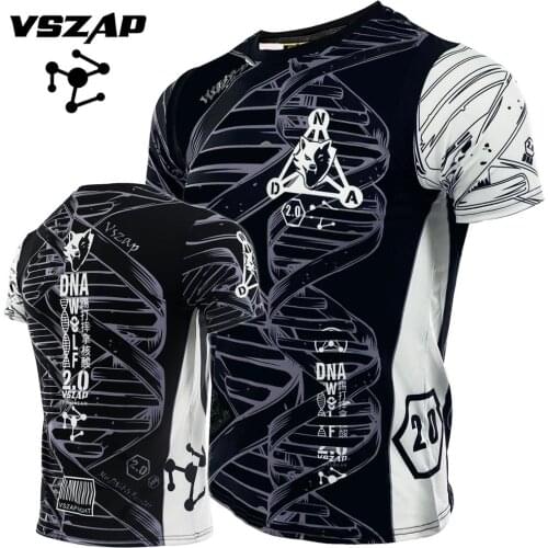 2020 Summer Man VSZAP Fitness Bodybuilding Training Quick-drying Elastic Short-sleeved Men MMA Sports Jogging Fighting T-shirt