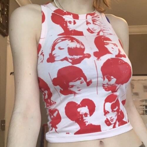 Y2K Graphic Print Tank Top Harajuku Women Sleevless Cute Pink Mini Vest Gothic Aesthetic Slim Fit Vintage Cropped Streetwear