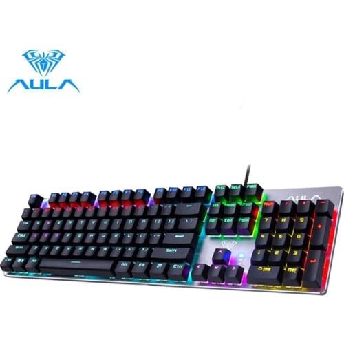 AULA S2016 Mechanical Gaming Keyboard 104Keys Anti-ghosting USB Wired Mix Backlit keyboard Blue Switch for Gamer Laptop Desktop