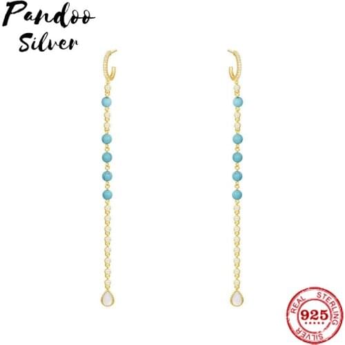 Fashion Charm Sterling Silver Original 1:1 Replica,Leaves Long Earrings With Green Beads Luxury Jewelry Gift For Female