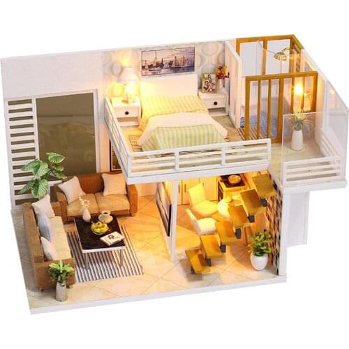 DIY Doll House Kit Furniture Toy Wooden Miniatura Doll Houses Miniature Dollhouse Toys with Furniture Dust Cover Birthday Gift
