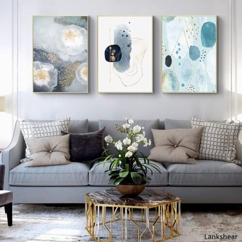 Nordic Abstract ink Stone Lines Wall Art Canvas Painting blue Poster Print Wall Picture for Living Room dinner room Morden Decor
