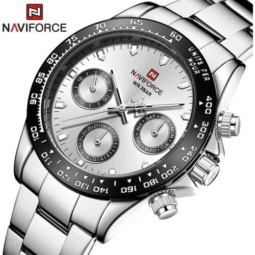 NAVIFORCE Top Luxury Brand Men Watch Stainless Steel Waterproof Mens Watches Chronograph Sports Wristwatch Quartz Male Clock