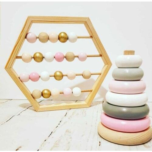 Nordic Style Natural Wooden Abacus With Beads Craft Baby Early Learning Educational Toys Scandinavian Style Baby Room Decor