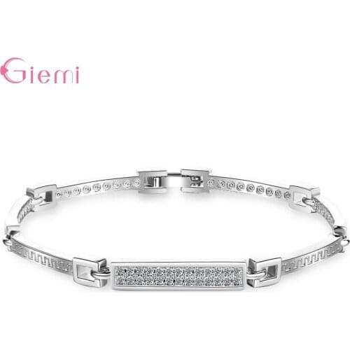 New Arrival Rhinestone Bracelets For Women Girl Rectangle Square Cubic Zircon 925 Sterling Silver Chain Jewelry Gifts