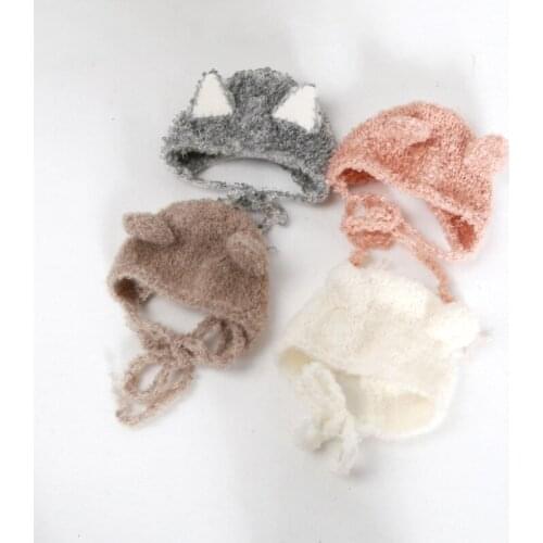 Newborn Ear Bear Hat Bonnet Baby Photography Props Cap Handmade Knitted Hats