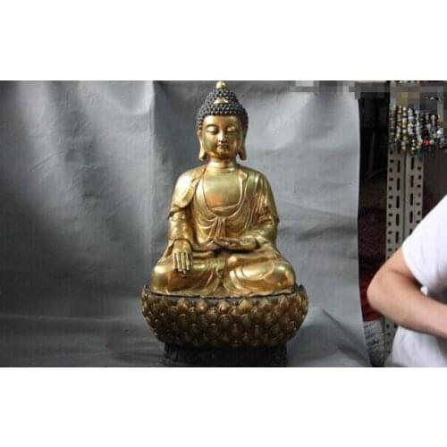 Song voge gem S1062 24 Chinese Temole Copper Bronze Gild Sakyamuni Amitabha Buddha figure Sculpture