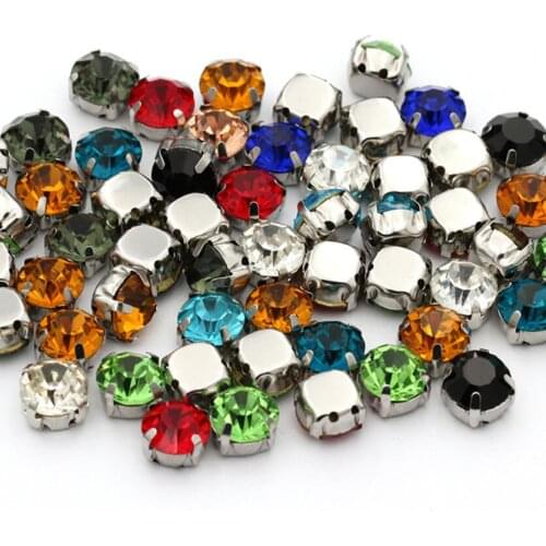 Mix color ss38 24pcs Glass Crystal Silver claw Base Round beads Rhinestone Sew On Dress Decorate DIY