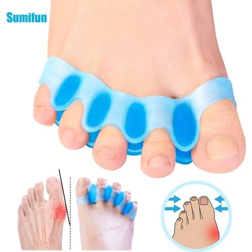 Sumifun 2Pcs Soft Transparent Blue Toe Separator Separate Overlapping Toes Pain Relief Hallux Valgus Bunion Corrector Foot Care