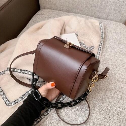 Fashion PU Leather Chain Shoulder Messenger Bag Female Solid Color Crossbody Purse Elegant Autumn Street Flap Tote