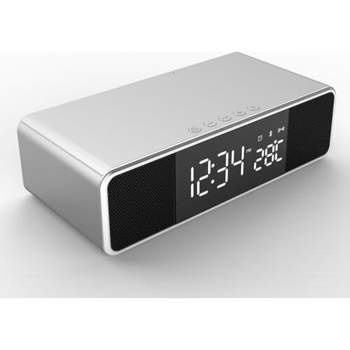 LED Electronic Alarm Clock Temperature Time Display with Wireless Mobile Phone Charging FM radio Bluetooth Speaker for Bedroom