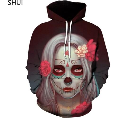 Gothic Retro Beauty Mask Skeleton 3D Print Sweatshirt Men Women Cool Motorcycle Style Hoodie Hip Hop Skull Black Hooded Hoodies