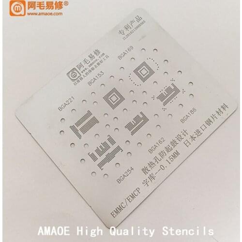 Amaoe Reballing Stencil Nand Flash EMMC EMCP UFS BGA162 BGA186 BGA254 BGA221 BGA153 BGA169 BGA Heating Reball Tin Net Template