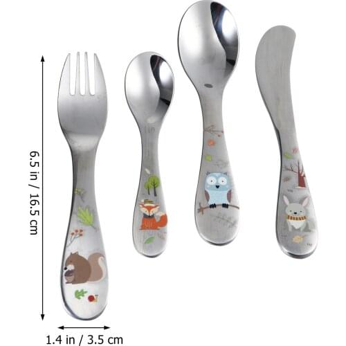 304Stainless Steel Fork Spoon Knife Teaspoon Flatware Children Western Style Cutlery Baby Feeding Safe Tableware