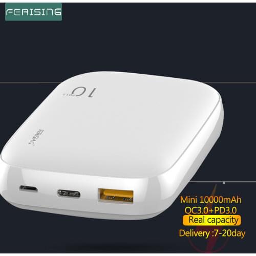FERISING Mini 18W Power Bank 10000mAh Portable External Battery Fast Quick Charger USB Type C QC 4.0 3.0 for Xiaomi Powerbank