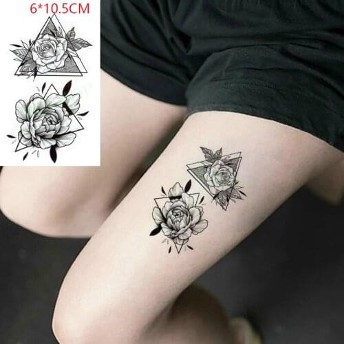 Waterproof Temporary Tattoo Sticker Flower Peony Rose Triangle Body Art Flash Tattoo Fake Tattoo for Women Men
