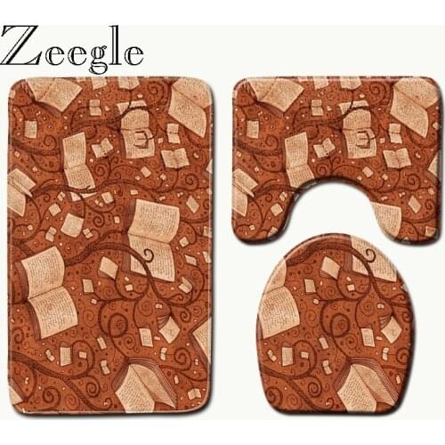 Zeegle 3 Pcs Bath Mats Anti Slip Bathroom Mat Set 3D Carpet Toilet Rug Washable Floor Mat Set Shower Rugs Washing Machine Carpet