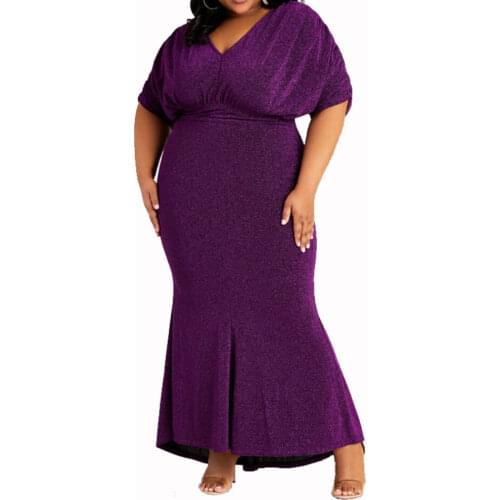 Plus Size Dresses 4XL 5XL Sexy V Neck Short Sleeves Mermaid Slit Evening Birthday Party Occasion Event Robes 2021 Summer Dress