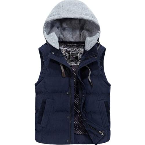 2018 Winter New Men Hooded Vest Detachable Hood Multi Colored Cotton Plus Size Sleeveless Jackets Hip Hop Down Vests for Men
