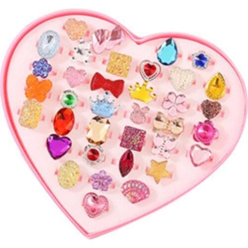 36pcs Shiny Adjustable Diamond Rings With Box Fixed Style For Girls Perfect Gift Xmas Birthday Prize