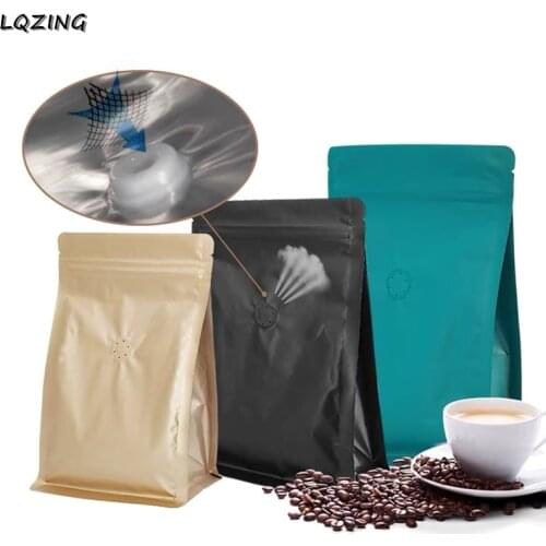 50pcs With Air Valve Coffee Bean Stand Up Pouch 1/2 Pound Coffee Pack Aluminum Foil Bags Heat Sealable Mylar Plastic Food Bag