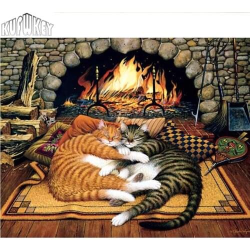 5D Diy Diamond Painting cat sleeping ,Cross Stitch animals,Needlework Home Decorative Full Square Diamond Embroidery fireplace