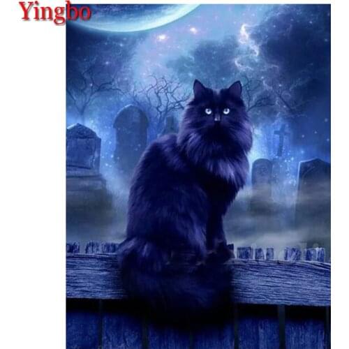 DIY square/round Diamond painting Halloween black cat Cross Stitch Diamond Embroidery terror cemetery Pattern Rhinestone decor