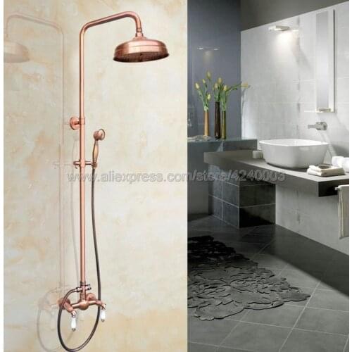 Antique Red Copper Wall Mounted 8" Round Rain Shower Head Hand Shower Sprayer Mixer Tap Krg581