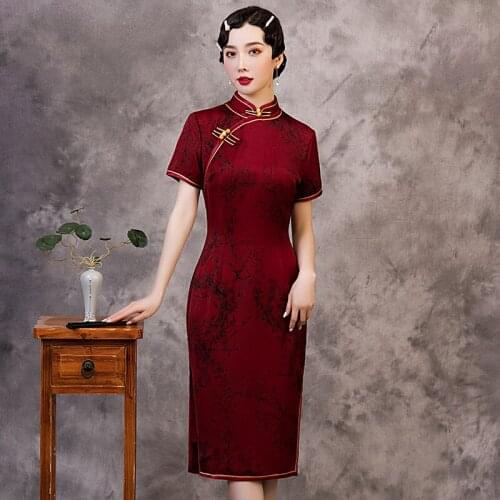 Oversize 3XL Chinese Style Qipao Sexy Solid Color Cheongsam Satin Evening Party Dress Gown 2021 New Mandarin Collar Vestidos