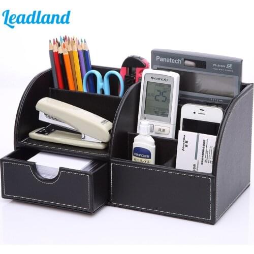 7 Compartments Large Pen Holder Office Desk Organizer PU Leather Storage Boxes Case Stationery Container Stand for Pencil Pot