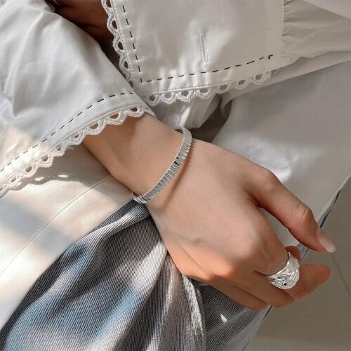 100% 925 sterling silver bangle bracelet, 925 silver fashion jewelry irregular Tinfoil Concave-convex INS Bangle
