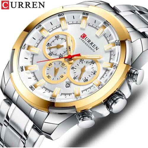 CURREN New Stainless Steel Mens Watch 2021 Fashion Chronograph Watches Casual Sports Wristwatch Mens Clock Reloj multifuncion