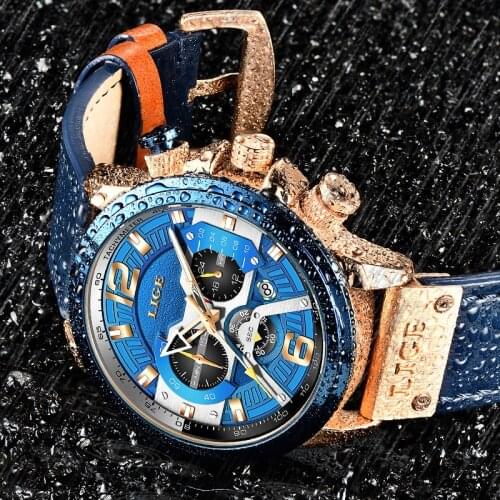 LIGE Casual Sport Watches for Men Blue Top Brand Luxury Military Leather Wrist Watch Man Clock Fashion Chronograph Wristwatch