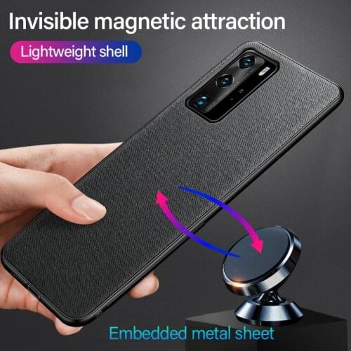 Ultra-thin Cloth Texture Magnetic Holder Phone Case For Huawei P40 P30 P20 P10 Lite Mate 30 20 Pro Luxuy Silicone Fabric Cover