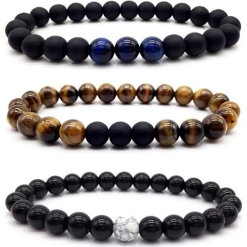 Black 8mm bohemian multicolor Agate beads Chakra Reiki Buddha Yoga Bracelet elastic adjustable Volcanic Stone Bangles uij34