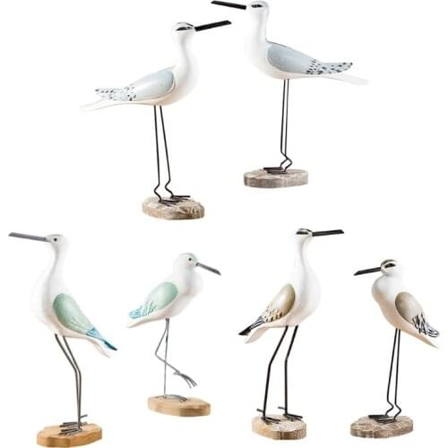 1 Set Wooden Seagull Figurine Rustic Vintage Sea Bird Sculpture Nautical Decor LX0C