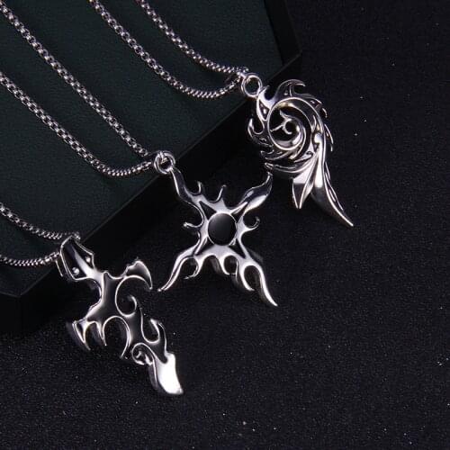 2021 European and American Trend Retro Flame Cross Necklace Stainless Steel Street Hip Hop Mens and Womens Jewelry Pendant