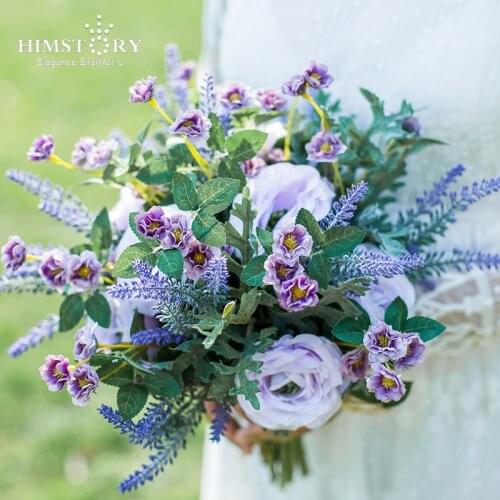 HIMSTORY Beautiful Purple Wedding Bouquet Romantic Violet Bridal Bouquet Bride Hand Hold Mix Color Flower Decoration
