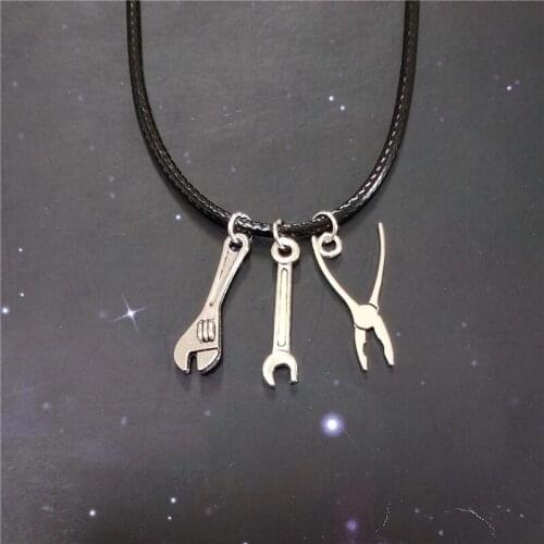 Tool Charm Choker Necklace, Tool Black Leather Choker, Wrench Pendant, Punk Spanner Pliers Necklace, Gift for Man and Woman