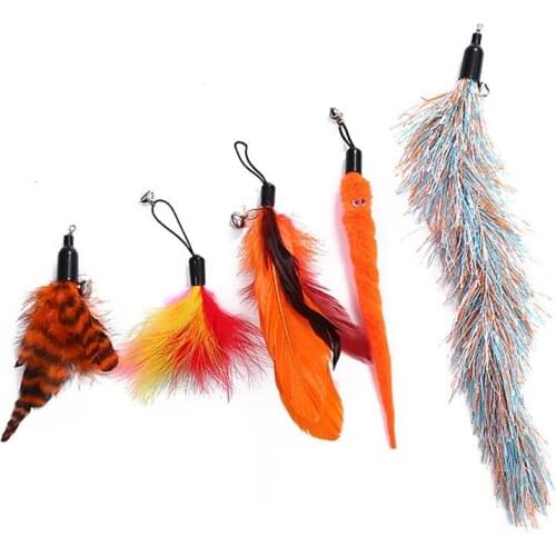 Kapmore Fake Feather Cat Teaser Toys Set Extendable Kitten Wand Pet Teaser With Replacement Pet Supplies Set Cat Favors