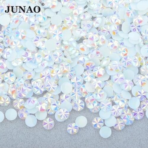 JUNAO 500Pcs 5mm Jelly White AB Flower Rhinestone Sticker Flat Back Resin Gems Non Hotfix Crystal Stones Nail Decoration Strass