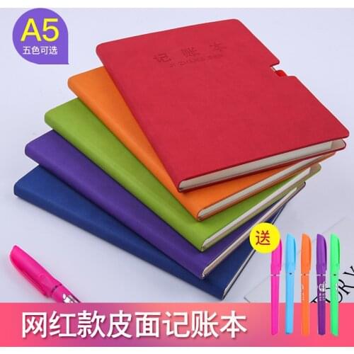 Classic and practical A5 thickened paperboard oil-edge ledger with pen inserted financial accounting detail bookkeeping notebook
