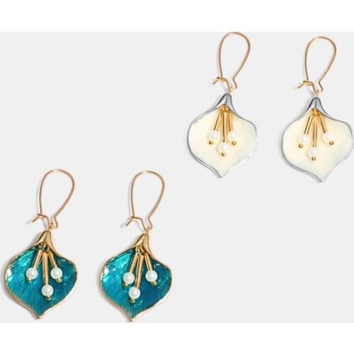 Fashion Lady Korean Flower Earrings for Women Pearl Dangle Luxury Gold Earrings Pendientes Mujer Moda Za 2021 Jewelry Wholesale