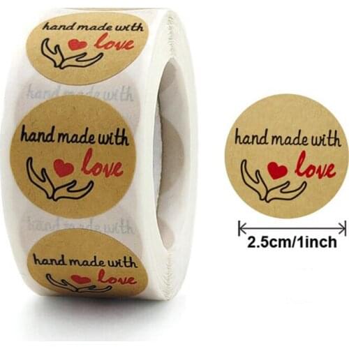 100PCS Handmade Stickers Thank You Stickers Labels Color Kraft Paper Decoration Scrapbook Sealing Stationery Supply