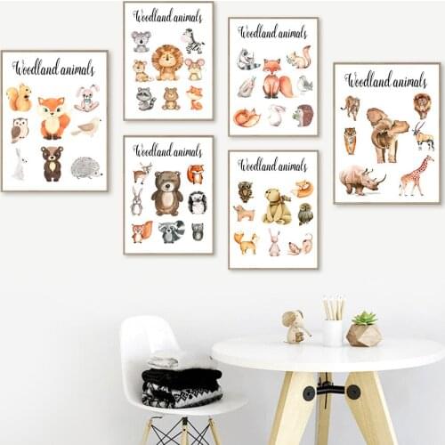 Bear Squirrel Lion Animal Collection Wall Art Canvas Painting Nordic Posters And Prints Pictures Baby Kids Room Home Decoration