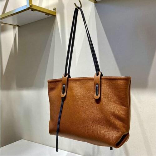 2020 New Trendy Cowhide Leather Shoulder Bag Autumn Large Capacity Portable Shopping Tote Bag